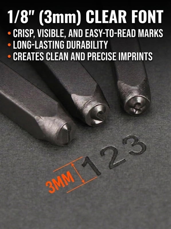Smlper Professional 36 Pack Steel Metal Stamp Set, (1/4”) 6mm Steel Number and Letter Punch Set, Alloy Steel Made HRC 58-62 for Jewelry Craft Stamping