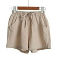 thumbnail image 4 of JINMGG Shorts for Women Clearance $5 Women's Shorts High Waist Linen Loose Casual Thin Wide Leg Linen Shorts Khaki S, 4 of 9