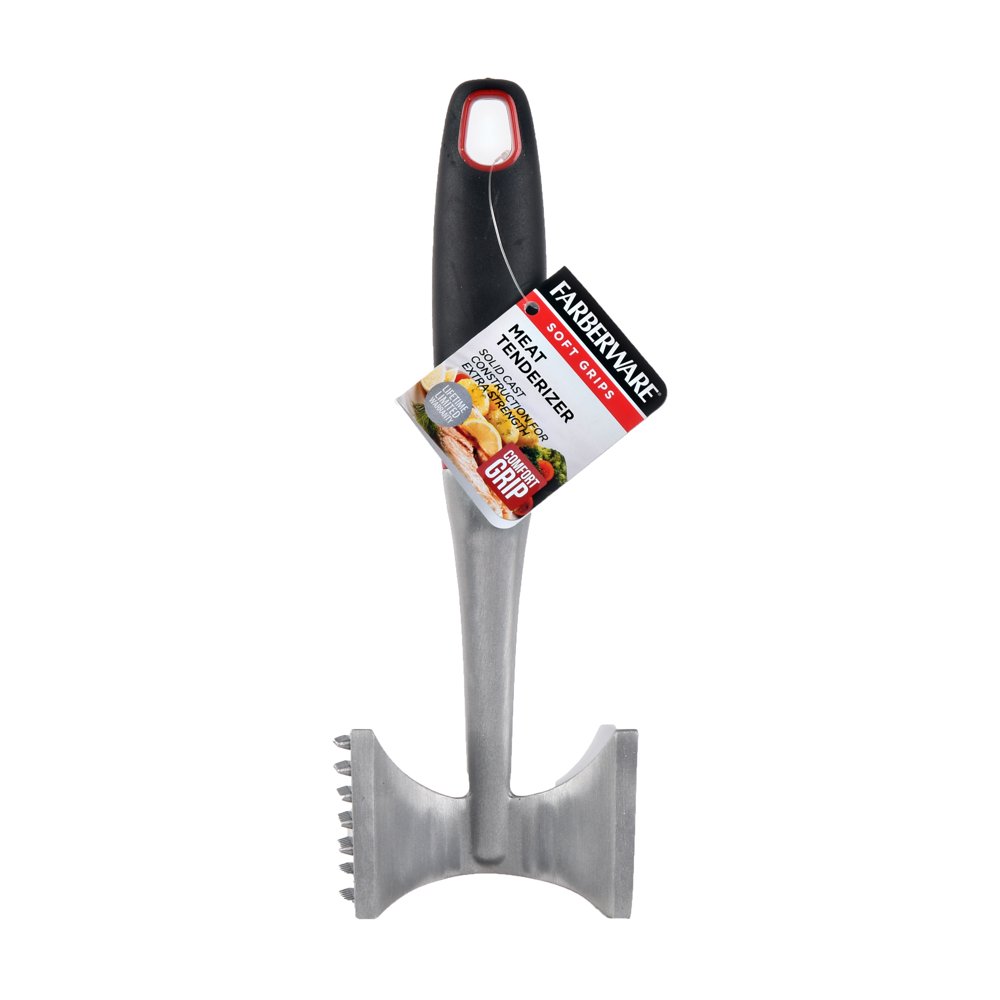 Farberware Soft Grips Meat Tenderizer with Black Handle and Red Accents