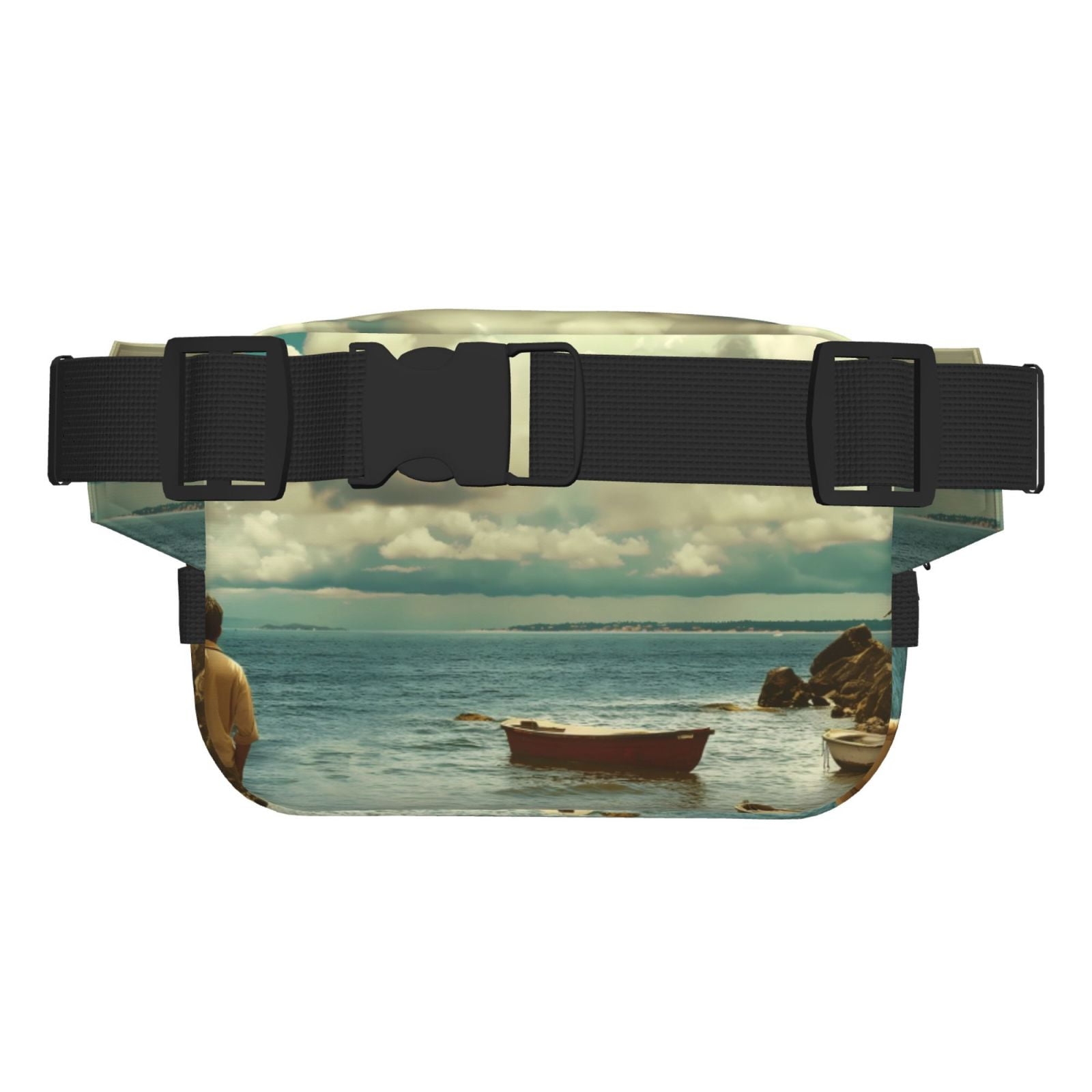 Picia Serene Coastal Blue Sky Print Square Double-Layer Waist Bag Mini Adjustable Waist Belt Bag Exercise Running Travel Hiking