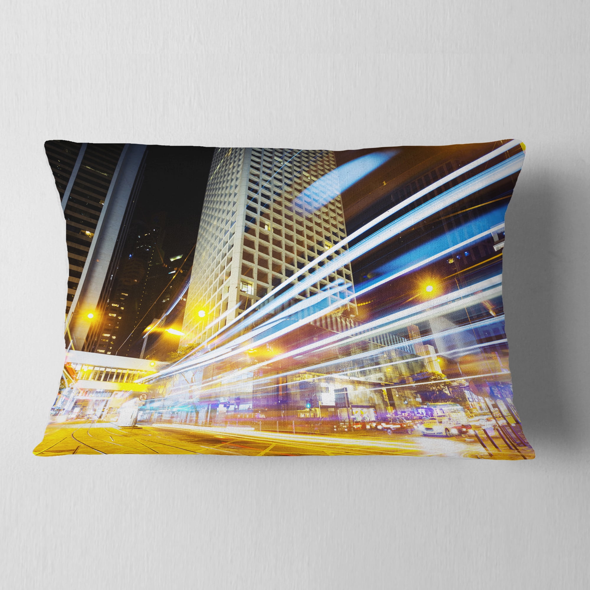 Designart Urban City Traffic Trails - Cityscape Digital Throw Pillow - 12x20