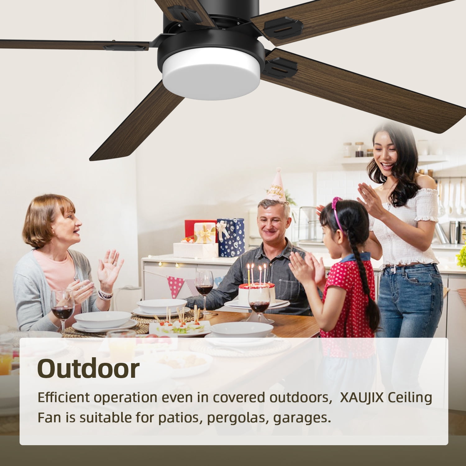 Xaujix Ceiling Fans with Lights and Remote Control, 60 inch Indoor Outdoor Ceiling Fan 6 Speed Silent Reversible Motor for Patio Farmhouse Bedroom Living Room