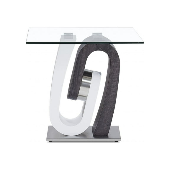 White and Dark Grey Ultra modern Glass top End Table