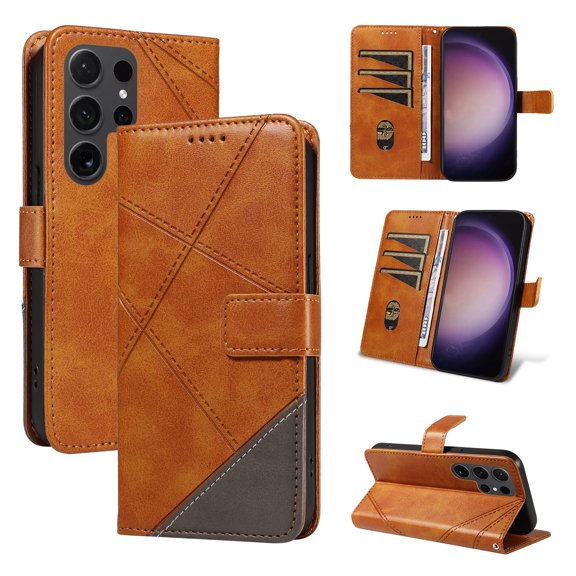 Designed for Samsung Galaxy S25 Ultra Case Wallet, Women Girls Flip Folio Cover with PU Leather Kickstand Credit Card Holders Slots Wrist Strap Full Body Protection Phone Case for S25 Ultra, Brown