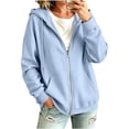 thumbnail image 2 of Zip Up Hoodie Women Long Sleeve Full Zipper Oversized Sweatshirt Comfy Travel Track Jacket Fall Clothes with Pockets,XL, 2 of 8