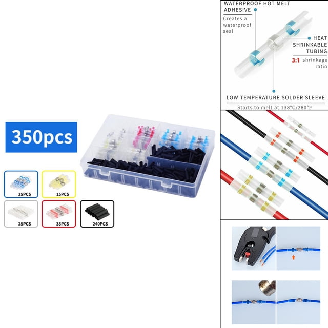 Juego de terminales de soldadura a prueba de agua, de conectores eléctricos, conector de cable y termorretráctil para reparación de cables, equipo 350 piezas Macarena Conectores termorretráctiles