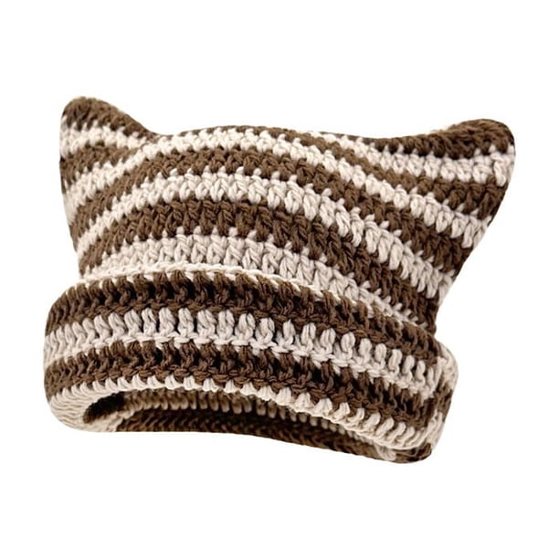 Gorro de lana de punto para mujer, otoño e invierno, a rayas, cálido, combinable, moderno, tipo jersey