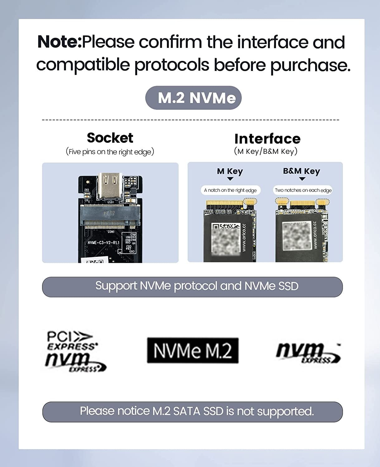 ORICO Aluminum M.2 NVMe SSD Enclosure 40Gbps Cooling Compatible with Thunderbolt 3/4, USB4.0, USB3.2/Type C