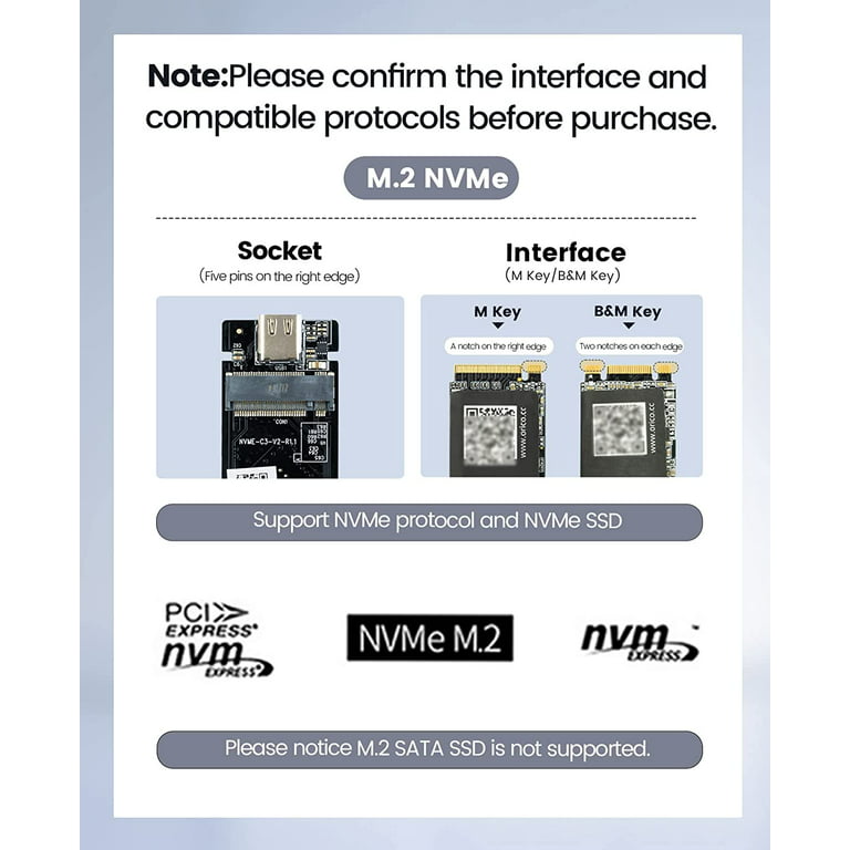 ORICO M.2 NVMe SATA SSD Enclosure, Tool-Free USB 3.1 Type-C 10Gbps to M.2  SSD Enclosure for SATA/NVMe M.2(M-Key/B+M-Key) SSD Support
