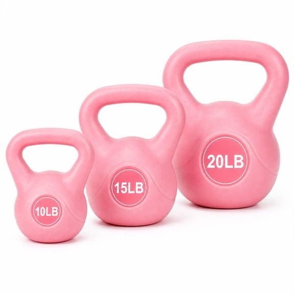 BalanceFrom Sand-Filled Kettlebell Exercise Weights, Set of 10, 15, and 20 lb, Pink