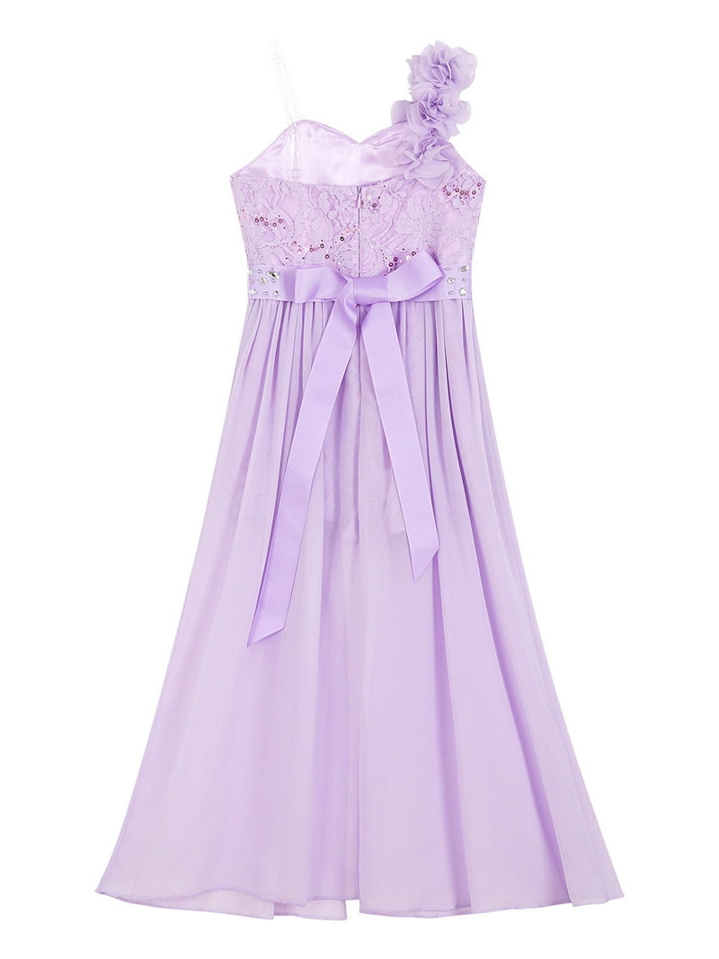 ZDHoor Junior Bridesmaid Dresses Girls Wedding Party Rhinestone Maxi High  Low Long Evening Gown Lavender 8