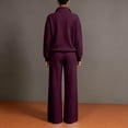 thumbnail image 4 of Basysin Women Half Zip Pullover Sweatshirt Wide Leg Pants Two Piece Outfit Set Loose Comfort Tracksuit Soft Loungewear Sweatsuit, 4 of 6