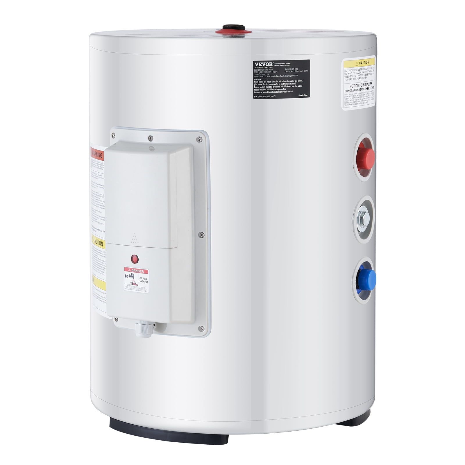 VEVOR Electric Water Heater, 10 Gallon Tank Instant Hot Water Heater, 1.6Kw Tankless Water Heater w/ LED Display,Knob Control, IPX4 Waterproof Side Connection On Demand Heaters for Shower, Bath