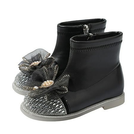 

Cathalem Toddler Shows Girls Girls Glitter Ankle Boots Kids Low Heel Dress Booties Fashion Side Zipper Short Flat Shoes Shoes Black 3.5 Years