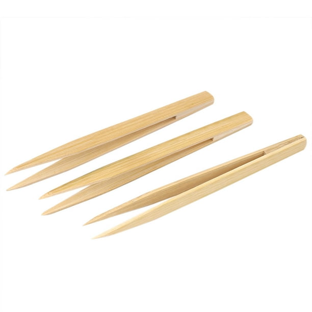 Pinzas rectas de punta afilada antideslizantes y antiestáticas de bambú, 3 piezas