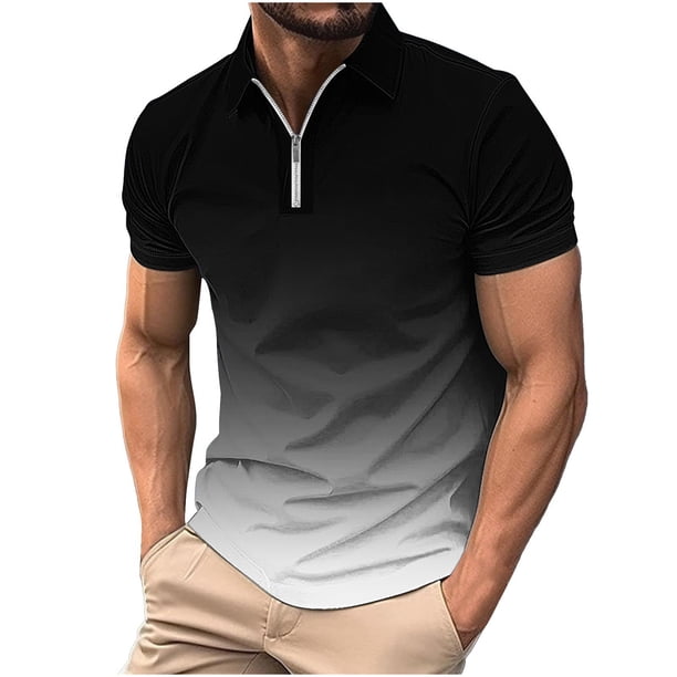 Camisas de Manga Larga para Hombres Casual Impreso Girar Abajo Cuello Cremallera Blusa, Camisas de Manga Larga para Hombres Algodón