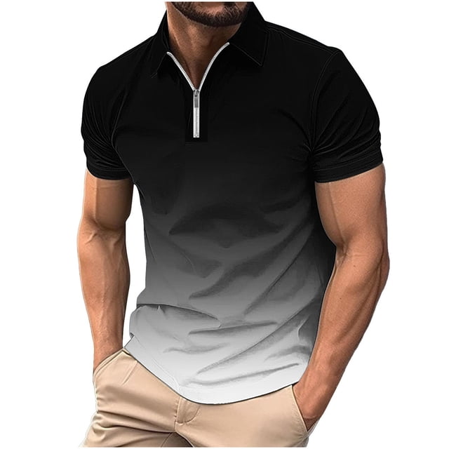 Chemises pour Hommes Imprimé Décontracté Manches Courtes Col Rabattu T-Shirt à Fermeture Éclair Blouse Tops