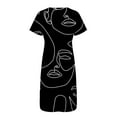 thumbnail image 5 of Puntoco Vestido De Manga Corta Con Cuello En V, Vestido De Bolsillo De Manga Corta Con Botones Y Cuello En V Estampado Para Mujer Negro (31407) S, 5 of 5