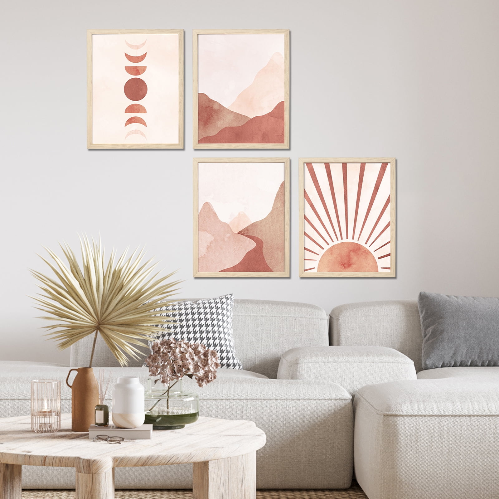 ArtbyHannah 4 Pieces 11x14 inch Light Wood Picture Frames, Boho Framed