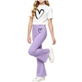 thumbnail image 7 of THDHVS Girls Fall Outfits,Girls Heart Print Round Neck Short Sleeve Top Stretchy Flared Pants Casual 2 Piece Set,Girls' Clothing Sets Purple 4-5 Years, 7 of 7
