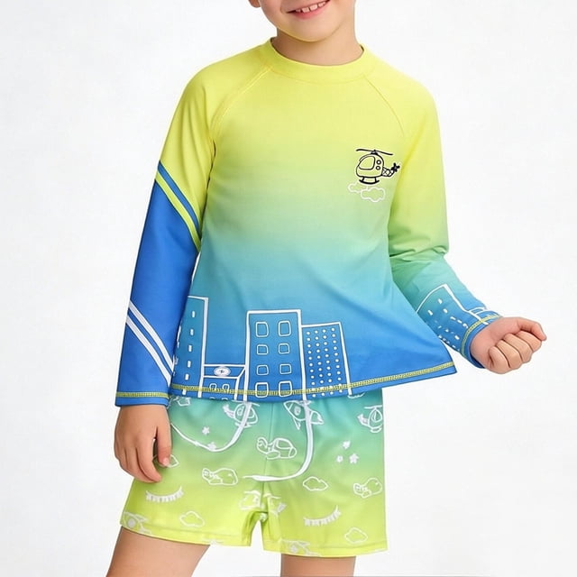Odeerbi 1-10 Años Niños 3 Piezas de Manga Larga Rash Guard Set Upf 50 + Rápido Seco Surf Traje de Baño Con Pantalones Cortos Gorra de Baño