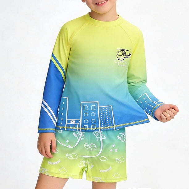 Odeerbi 1-10 Años Niños 3 Piezas de Manga Larga Rash Guard Set Upf 50 + Rápido Seco Surf Traje de Baño Con Pantalones Cortos Gorra de Baño