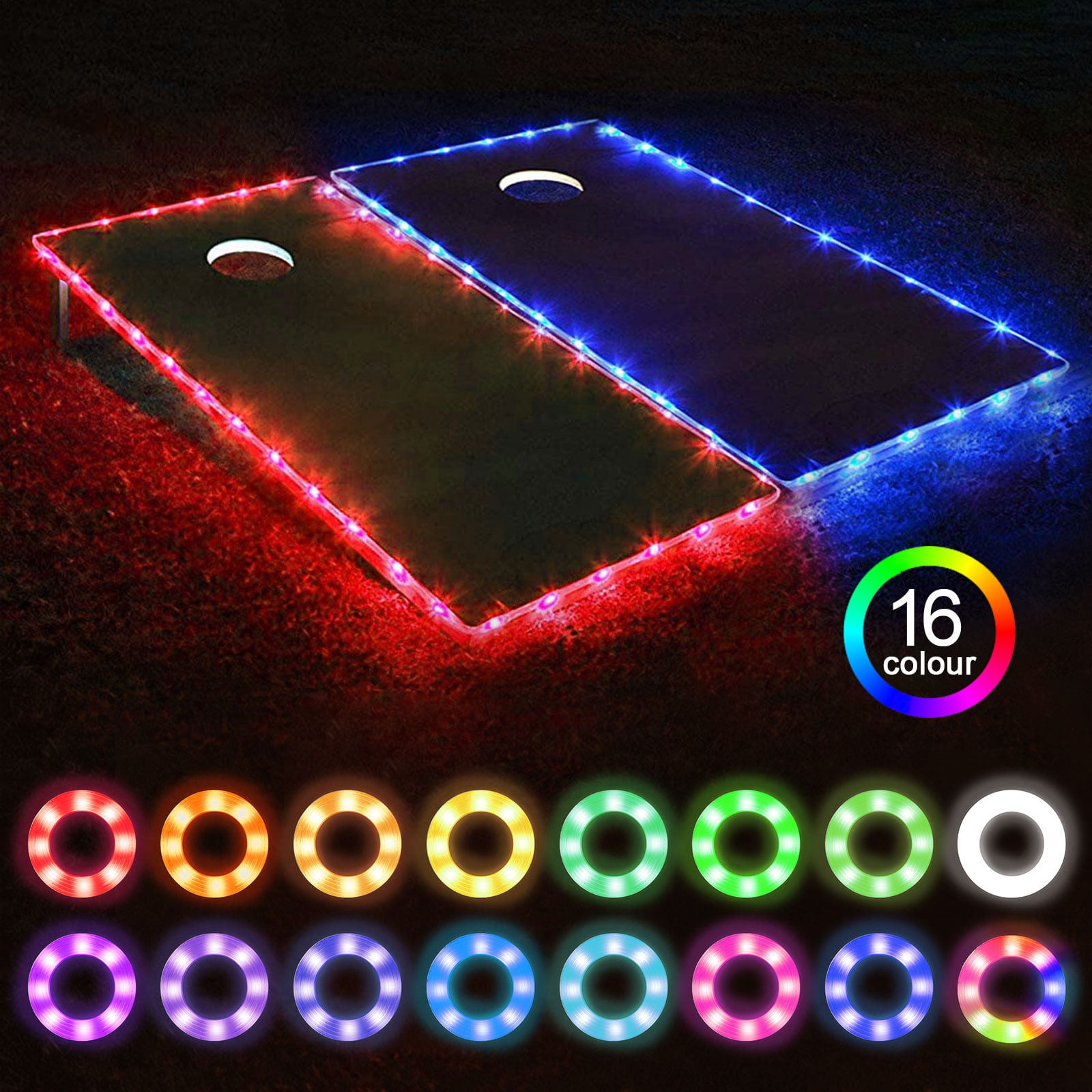 Tailgating Pros Premium Cornhole Board Edge Light Set w/Waterproof Battery Packs and Mounting Hardware 12 Foot LED Rope 5 Color Options