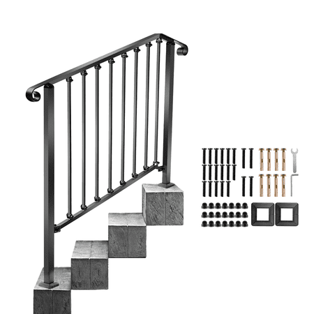 Redlife 3-4 Steps Handrails for Outdoor Steps Wrought Iron Material for Concrete Steps or Wooden Stairs
