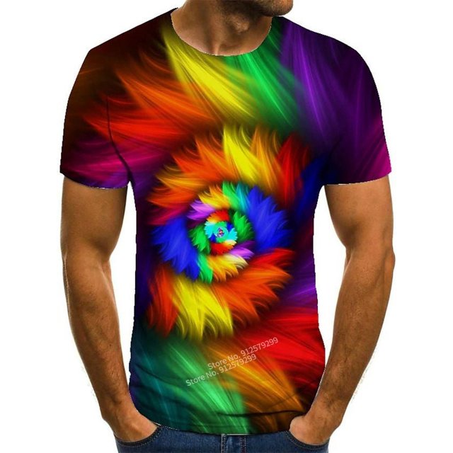 T-shirt Décontracté à Manches Courtes Style Européen et Américain pour Hommes Impression 3d Col Rond