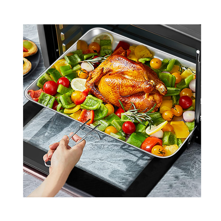 Abide 40x30cm Baking Pan Rectangle Flat Non Toxic Stainless Serving Dish Tray Pan Tray Cookie Sheet for Oven Baking, Size: As Shown