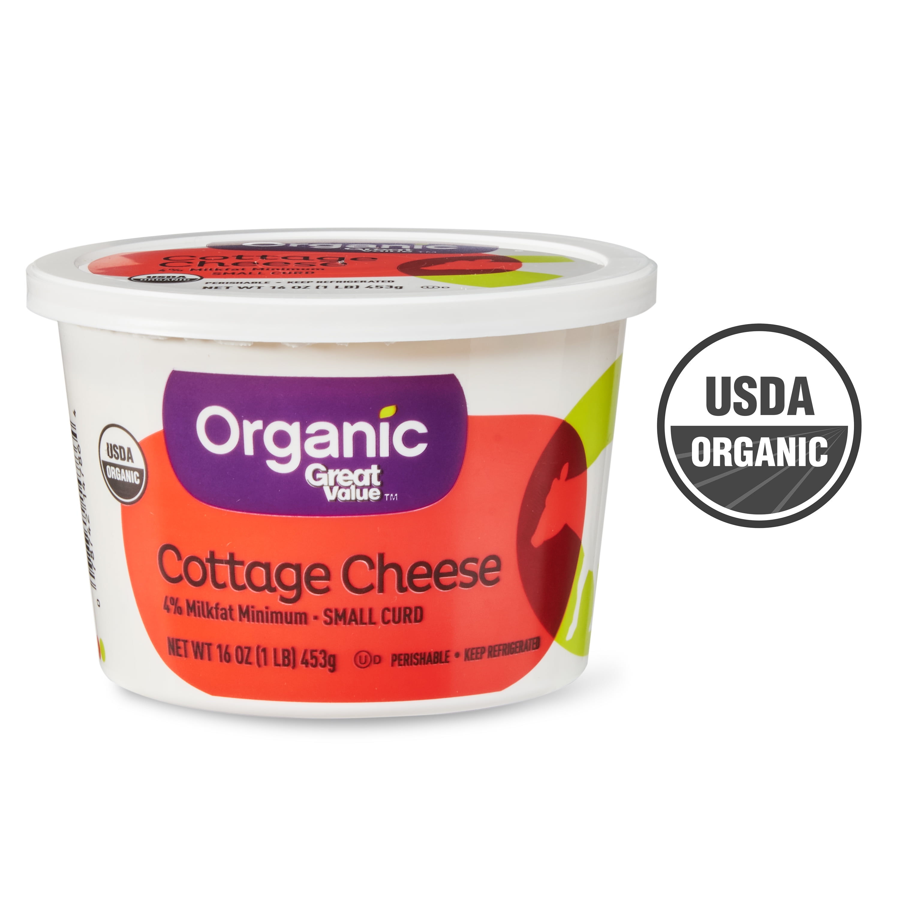 Great Value 4 Milk Fat Organic Small Curd Cottage Cheese 16 Oz