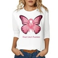 thumbnail image 1 of T-shirt de Sensibilisation au Cancer du Sein pour Femmes Col Rond Manches Trois-Quarts Haut Décontracté pour Usage Quotidien Printemps Été Automne Tenue de Festival avec Design Imprimé Paires Bien avec Jeans, 1 of 4