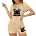 thumbnail image 5 of Tnhcen Women's Halloween Milk Silk Pajama Set Short Sleeve Round Neck Sporty Sleepwear Comfortable Loungewear S-XL Khaki, 5 of 7