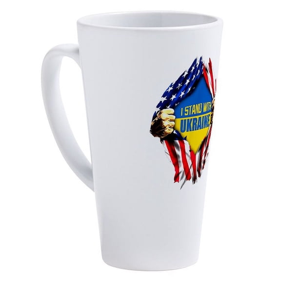 CafePress - I Stand With Ukraine Support Ukrai - 17 Oz White Ceramic Latte Mug