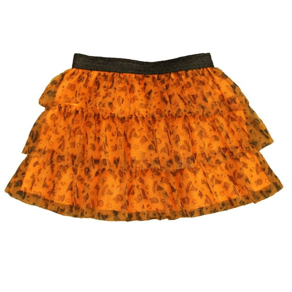Infant & Toddler Girls Rufled Orange Witch & Bat Tulle Tutu Skirt