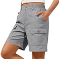 thumbnail image 7 of Bermuda Shorts for Women Cargo Shorts Knee Length 6 Pockets Elastic Waist Long Shorts for Summer Casual Light Gray XL, 7 of 7