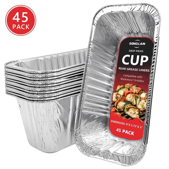 SONGLAM 45-Pack Grease Cup Liners for Rear Grease Blackstone Griddles - Blackstone Aluminum Drip Pans - Replacement Blackstone Griddle Accessories and Grill Tools