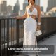 thumbnail image 4 of Abbraccia Vestido maxi elegante crema, calado, volantes, cuello halter, sin mangas, cintura alta, bajo con abertura, 4 of 6