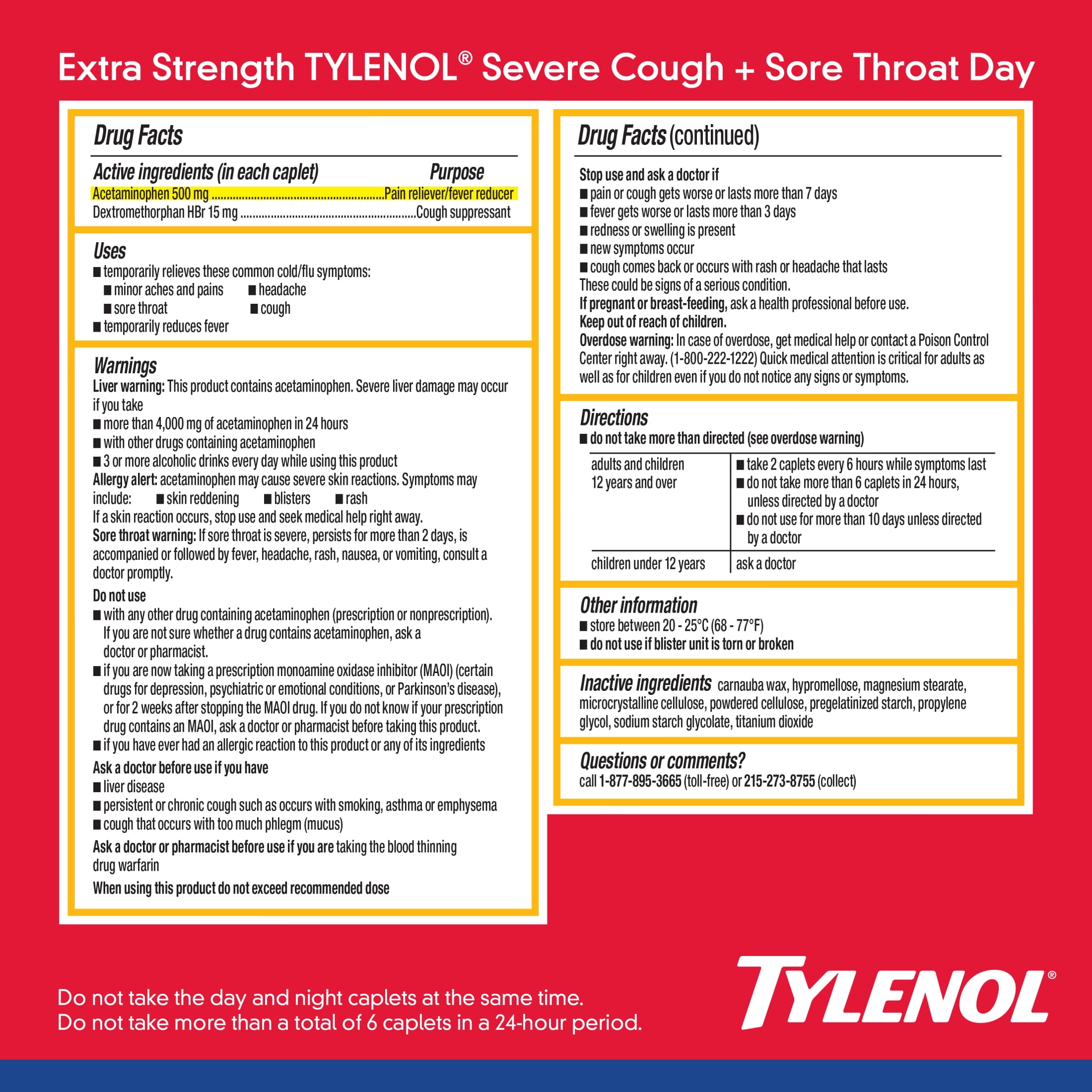 Tylenol Extra Strength Cough + Sore Throat Day & Night Caplets, 24 Count