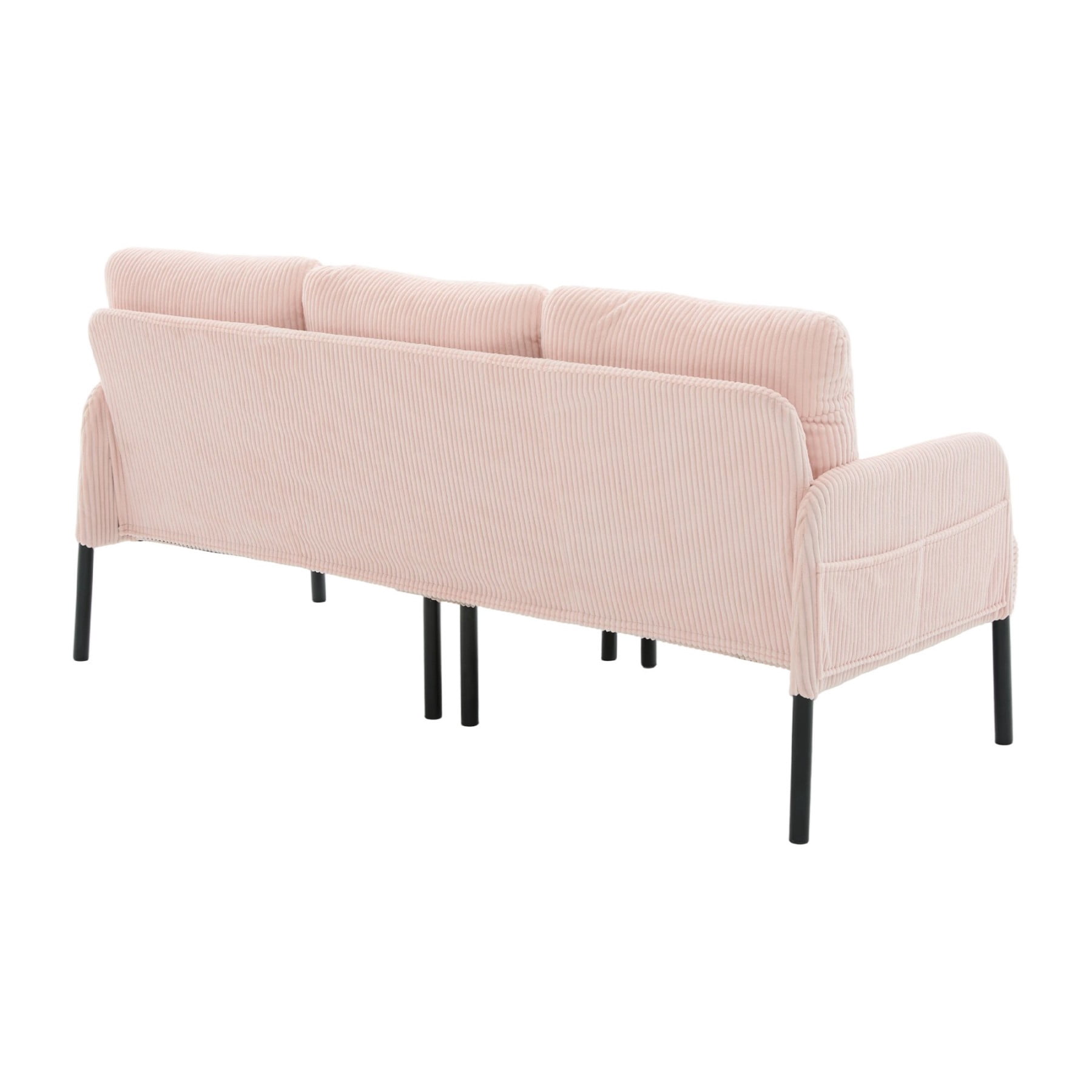 Oversized Loveseat Sofa, Modern Corduroy Upholstered Couch with Side Pockets & Metal Legs for Living Room Bedroom, Pink