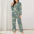 thumbnail image 2 of Pajama Sets for Women 2 Pcs, Painted Cute Goat Green Button Down Long Sleeve Sleepwear Lounge PJ Sets, 2 of 6