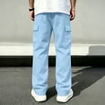 thumbnail image 5 of Resicozy Cargo Pants for Men Stretch Sweatpants Elastic Drawstring Casual Workout Joggers Hiking Tactical Pants with Pockets Light Blue 2XL, 5 of 8