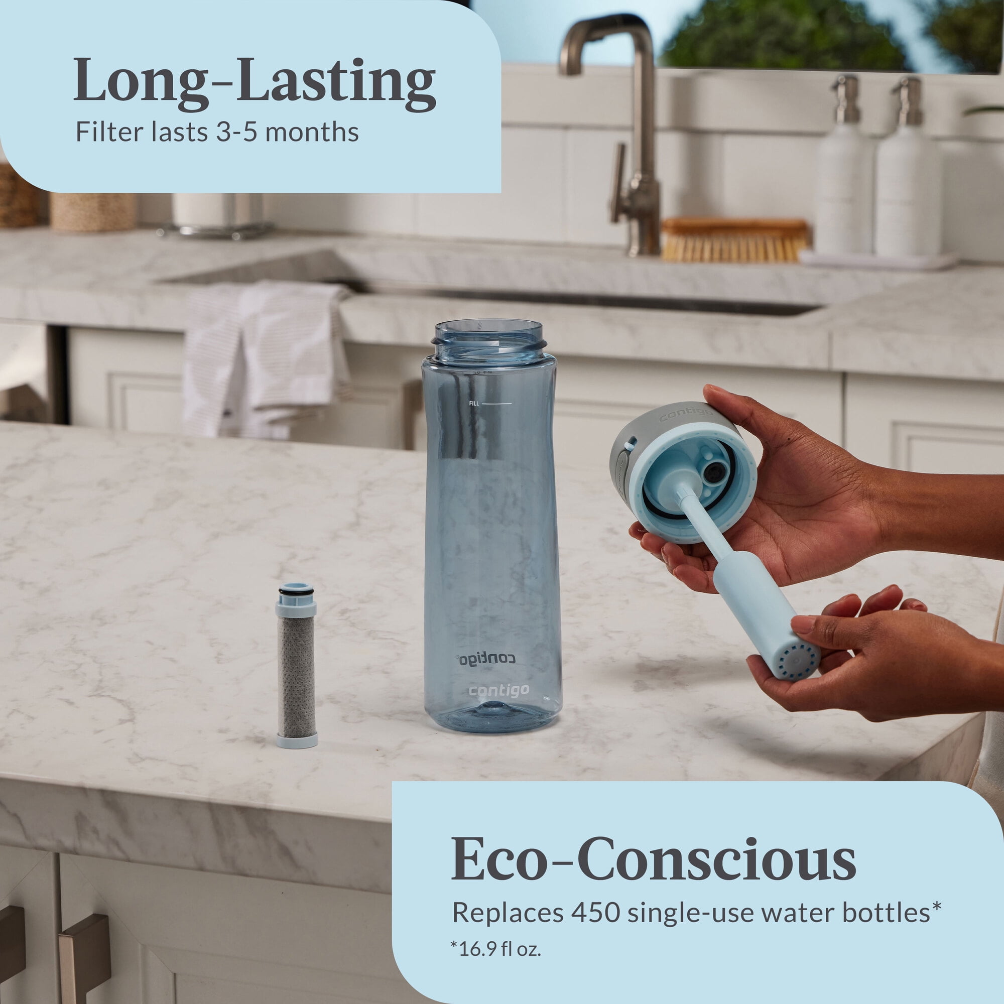 Contigo® Wells Plastic Filter Water Bottle with AUTOSPOUT® Straw Lid, 24 Oz., Dark Ice