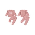 thumbnail image 3 of Aojekbee Toddler Girls Waffle Set Letter Embroidered Long Sleeve Ruffled Tops Elastic Waist Pockets Long Pants Outfits, 3 of 10