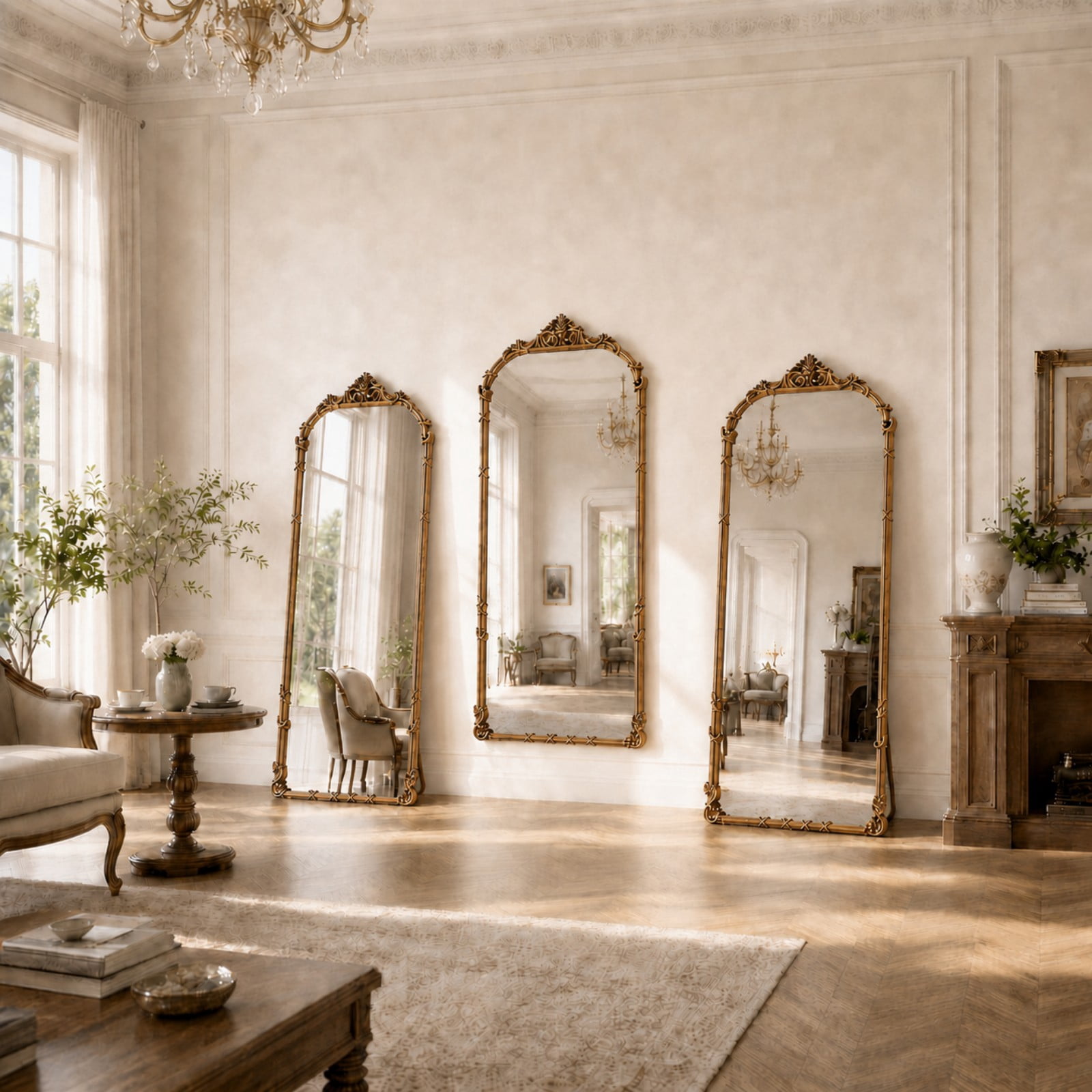AUROMIR 69"x28" Arched Full Length Mirror Vintage Floor Mirror with Carved Patterns, Antique Bronze
