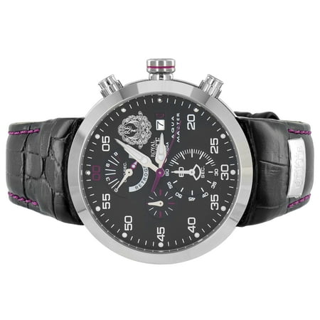 Movement Black Leather - Aqua Master Royal Watch Black Leather Band Stainless Steel Watch Quartz Movement 3 Timezones