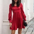 thumbnail image 2 of ChaoHeng Long Sleeve Dresses for Women under $10 Trendy Dresses for Women 2025 Holiday Women Fashion Casual Neck Puff Sleeve French Long Sleeve Solid Color Dress, 2 of 7