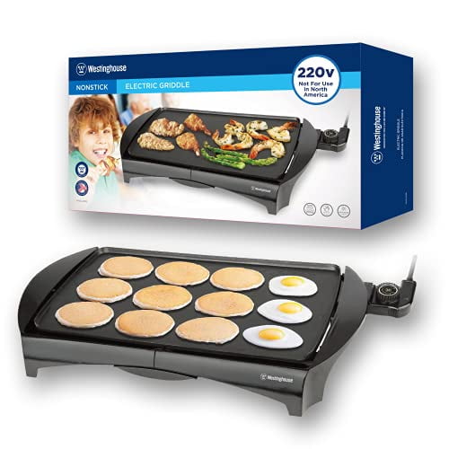 Westinghouse Family Size Electric Griddle 220 Volts - Nonstick, Dishwasher Safe, Removable Temperature Control