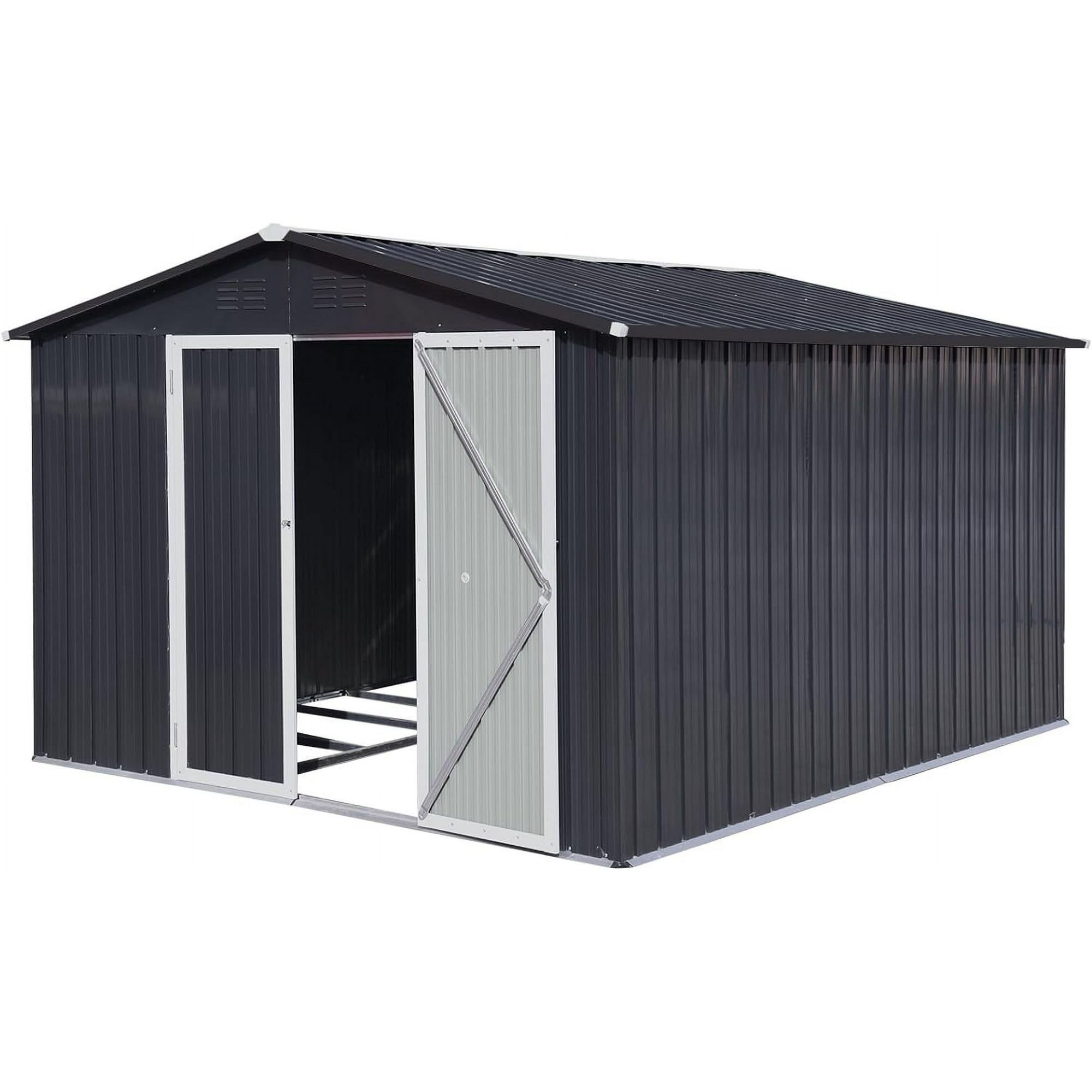 Photo 1 of 10ft×8ft Outdoor Storage Shed with Apex Roof,Metal Garden Shed Waterproof Garde Tool House for Backyard, Patio Lawn and Outside with Lockable Door Dark-grey, ONLY BOX#1 OUT OF SET-OTHER BOXES MISSING IN SET