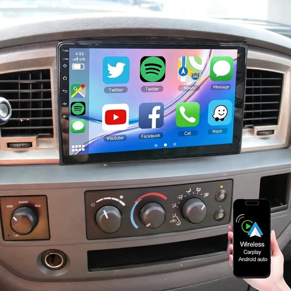 Dexico Android Car Radio for RAM 1500 2500 3500 4500 2006-2008 with Wireless Carplay Android Auto, 9 Inch HD Touchscreen Car Stereo with GPS WiFi Bluetooth FM/RDS EQ SWC Backup Camera
